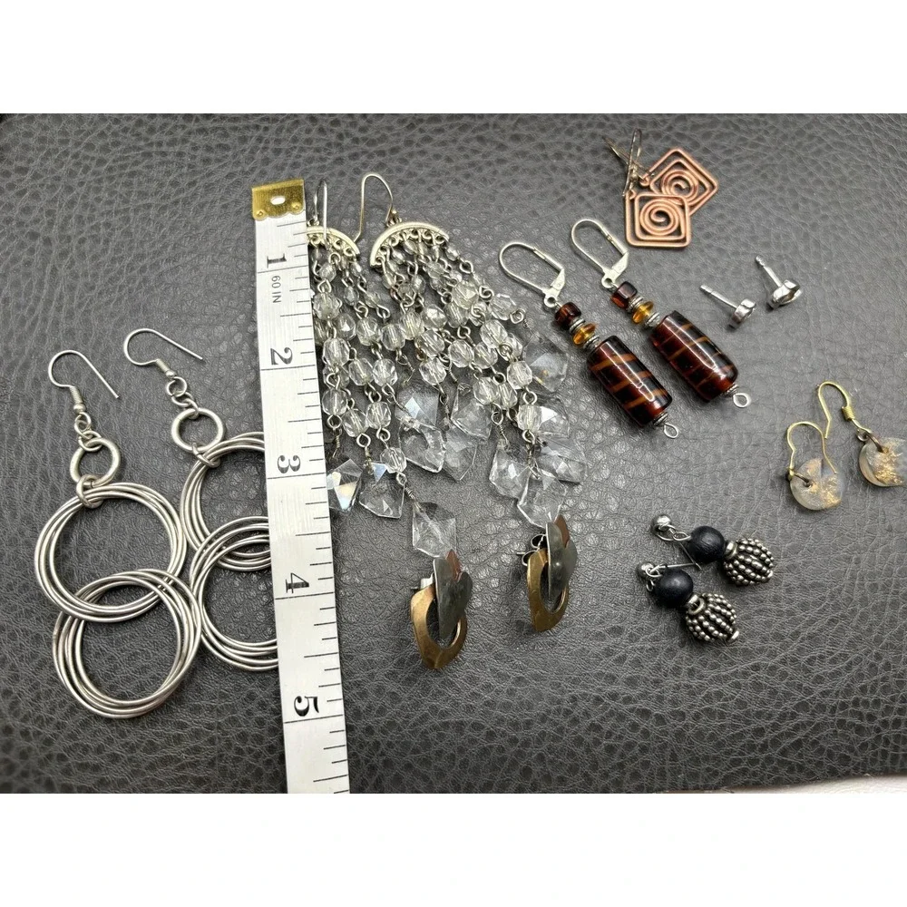 Vintage To Modern Earrings Lot 8 Pairs Mixed Metals Crystals Dangle Bead Stud